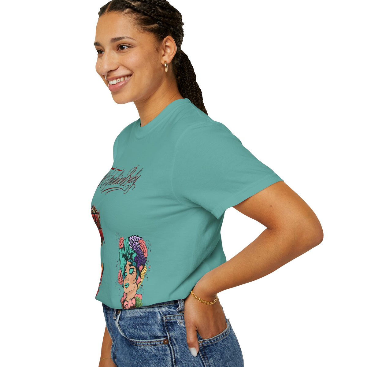 Artistic Floral Portrait T-Shirt — 'Fl3xFashionBaby' Graphic Tee
