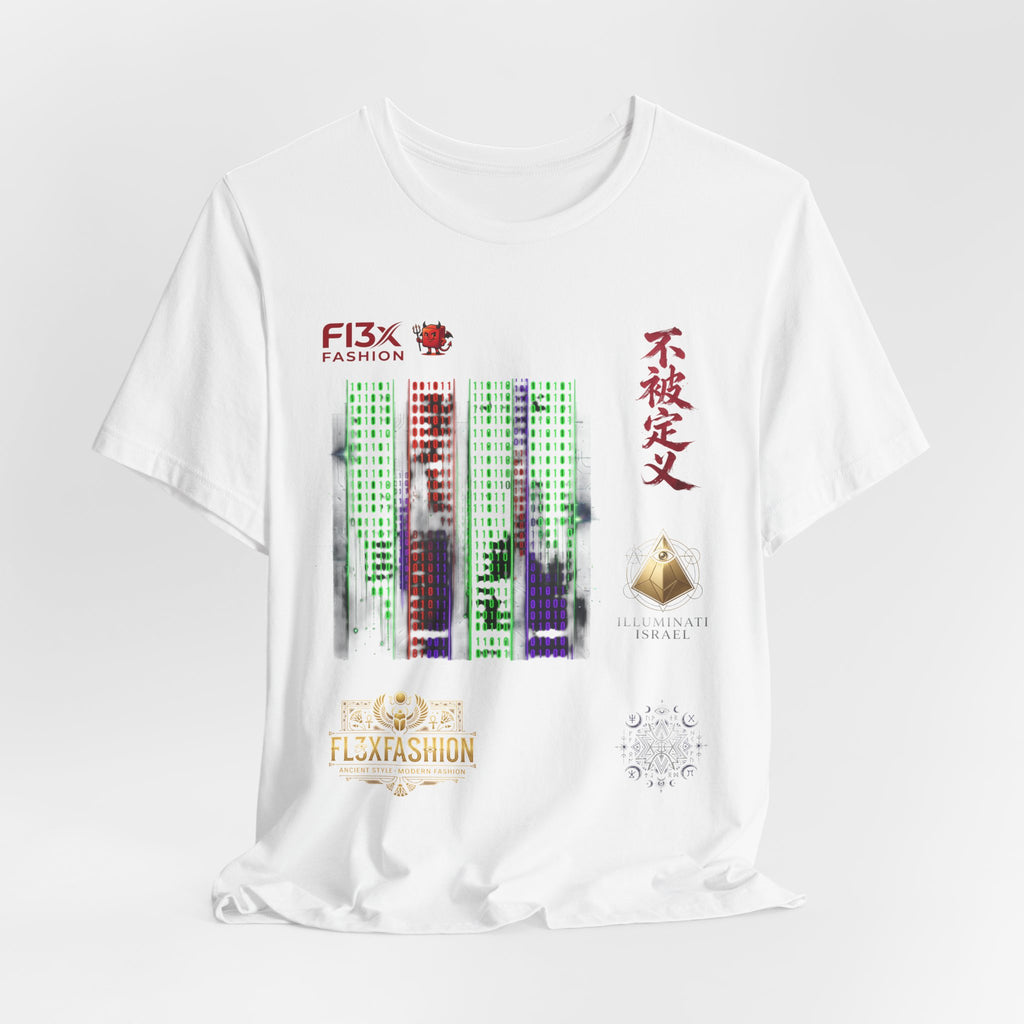 Abstract Cyber City Graphic Tee — 'Unclassified' Kanji Urban Tech T-Shirt