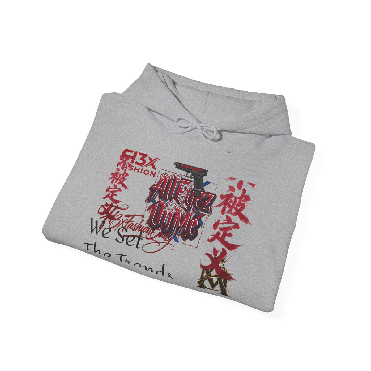 Graphic Hoodie — Asian Calligraphy & Red Ink Street Art Design