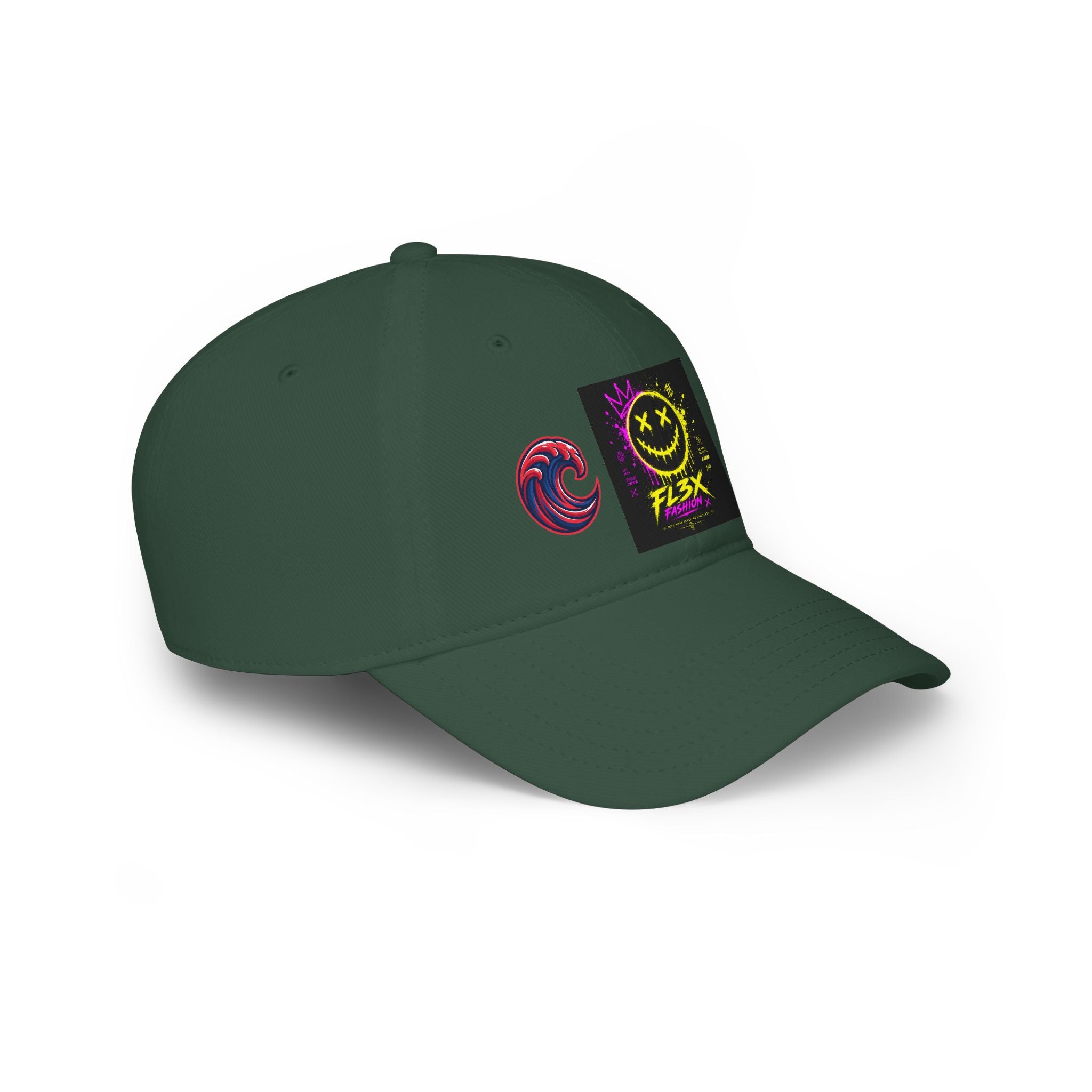 Low Profile Baseball Cap — Neon Grin Streetwear Hat with 'FL3X' Graphic