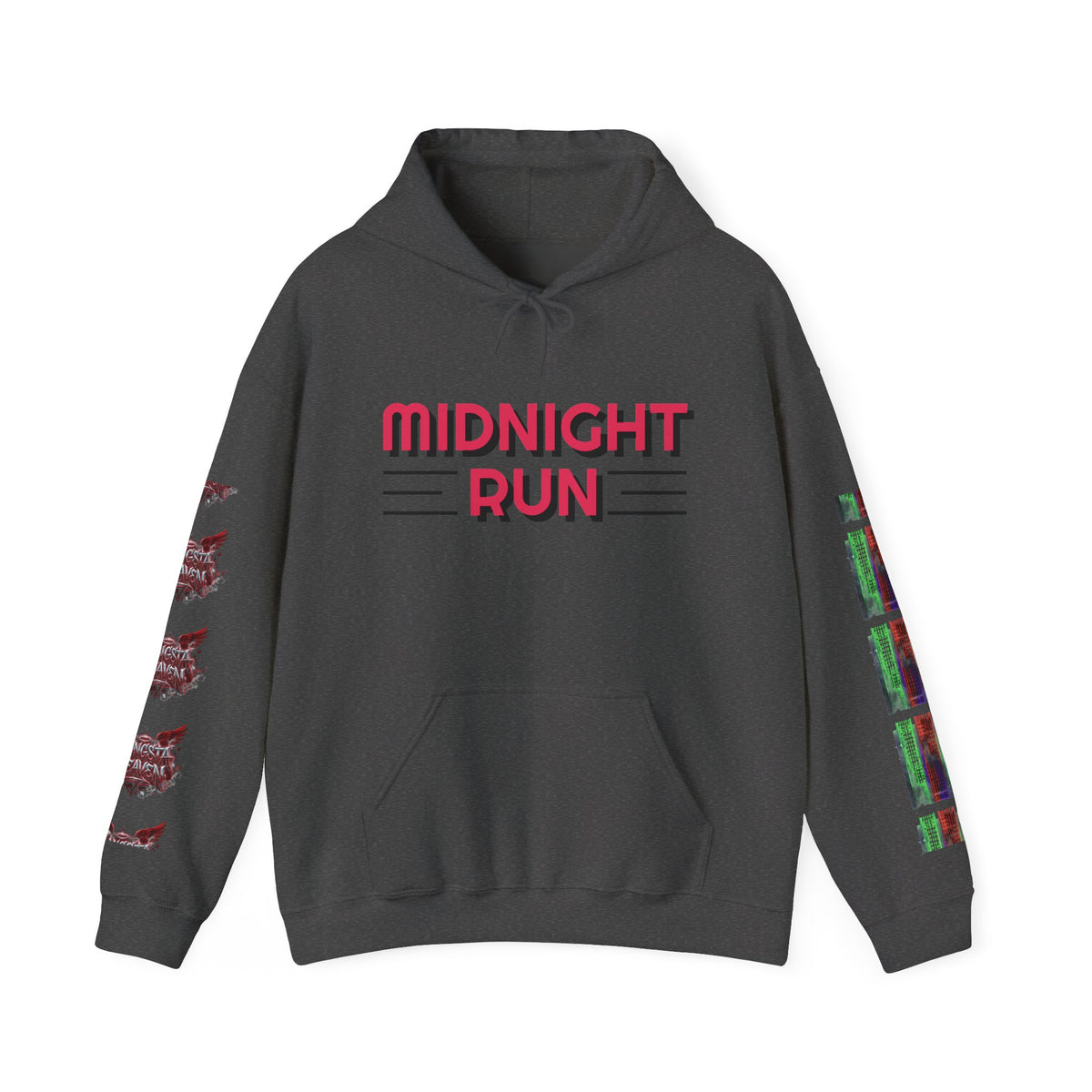 Midnight Run Hoodie — Graphic Streetwear Pullover with Sleeve Prints
