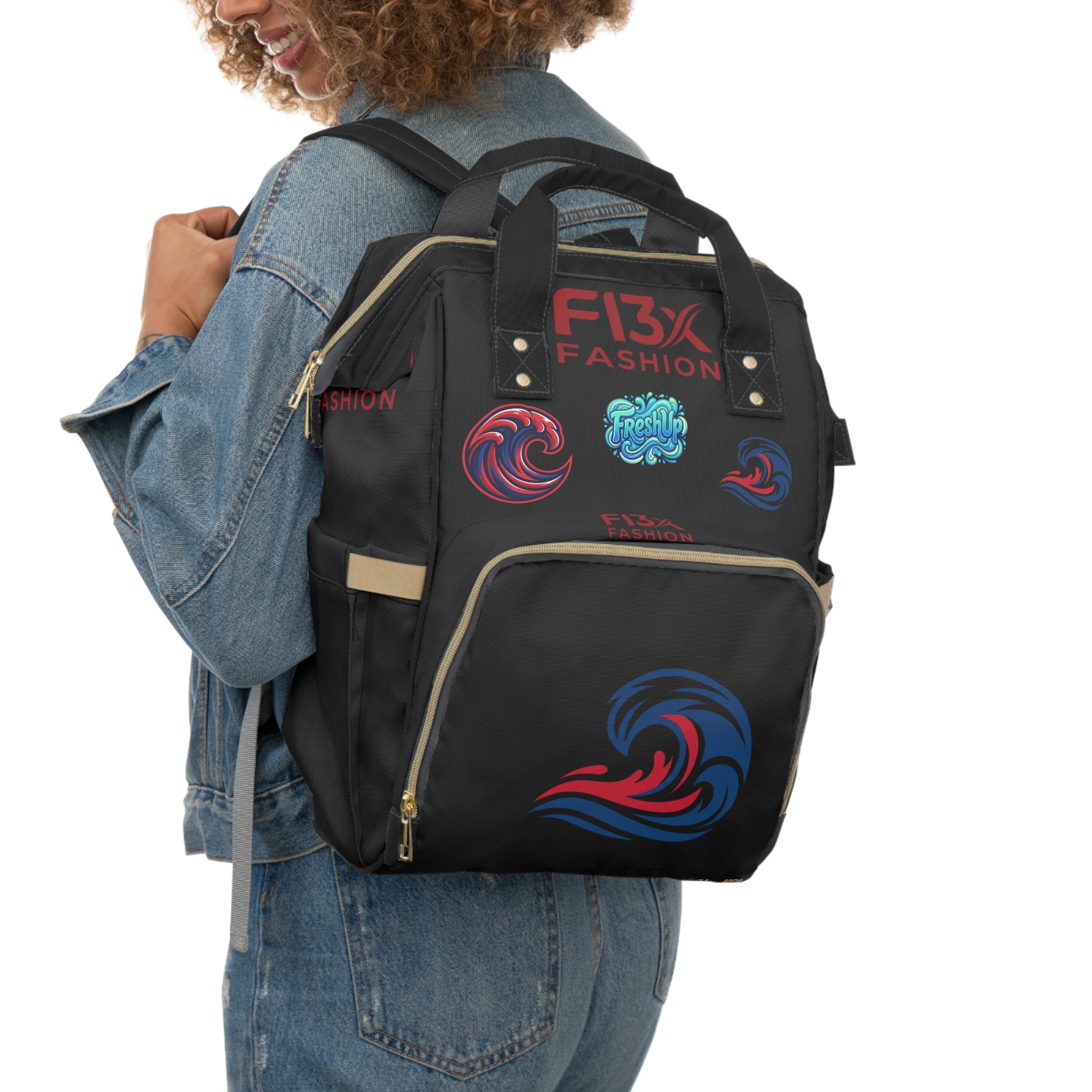 Wave Logo Diaper Backpack — Multifunctional Baby Essentials Bag