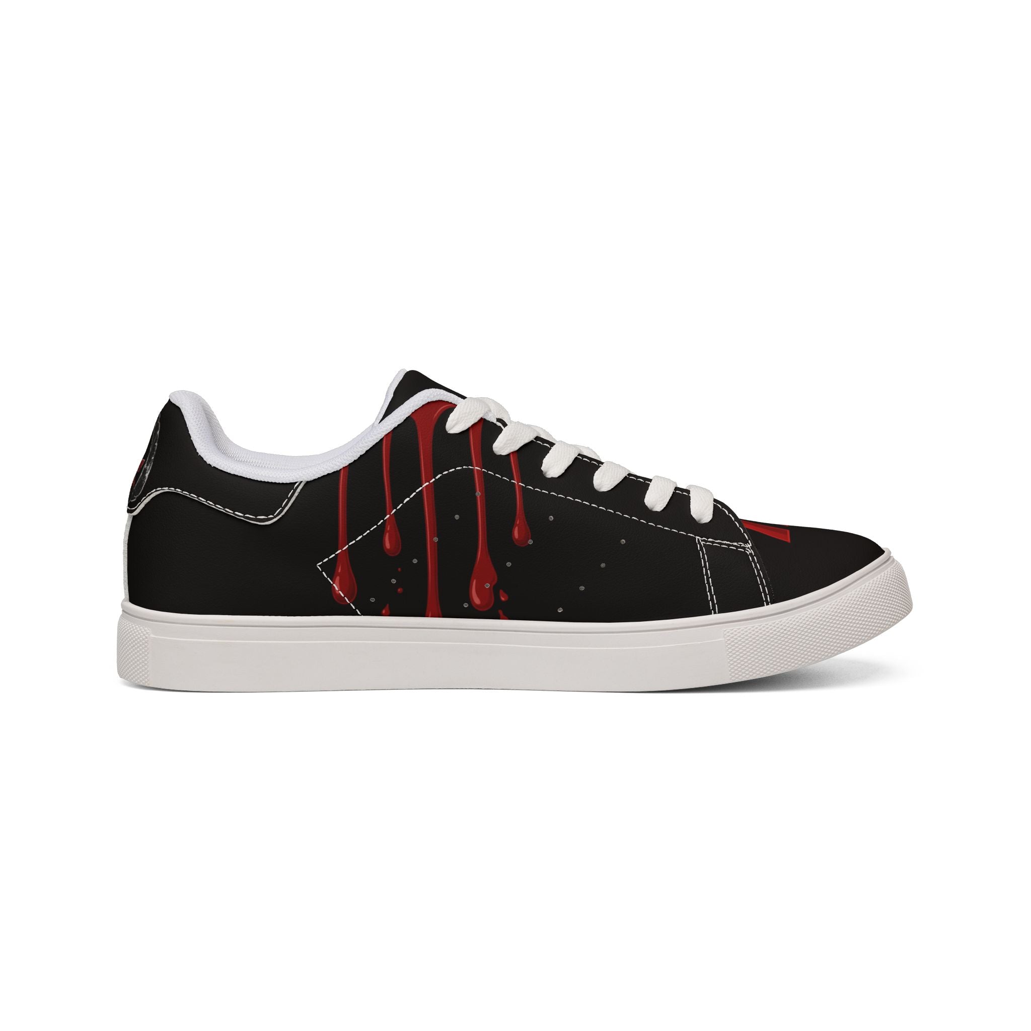 Low-Top Sneakers — Black Red Drip Graphic Leather Trainers