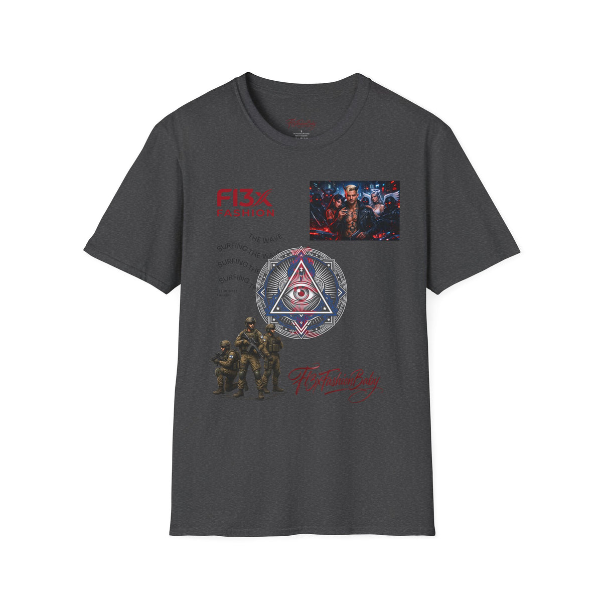 Graphic T-Shirt — F13X Fashion Collage Tee (Surfing Wave & Retro Crew)