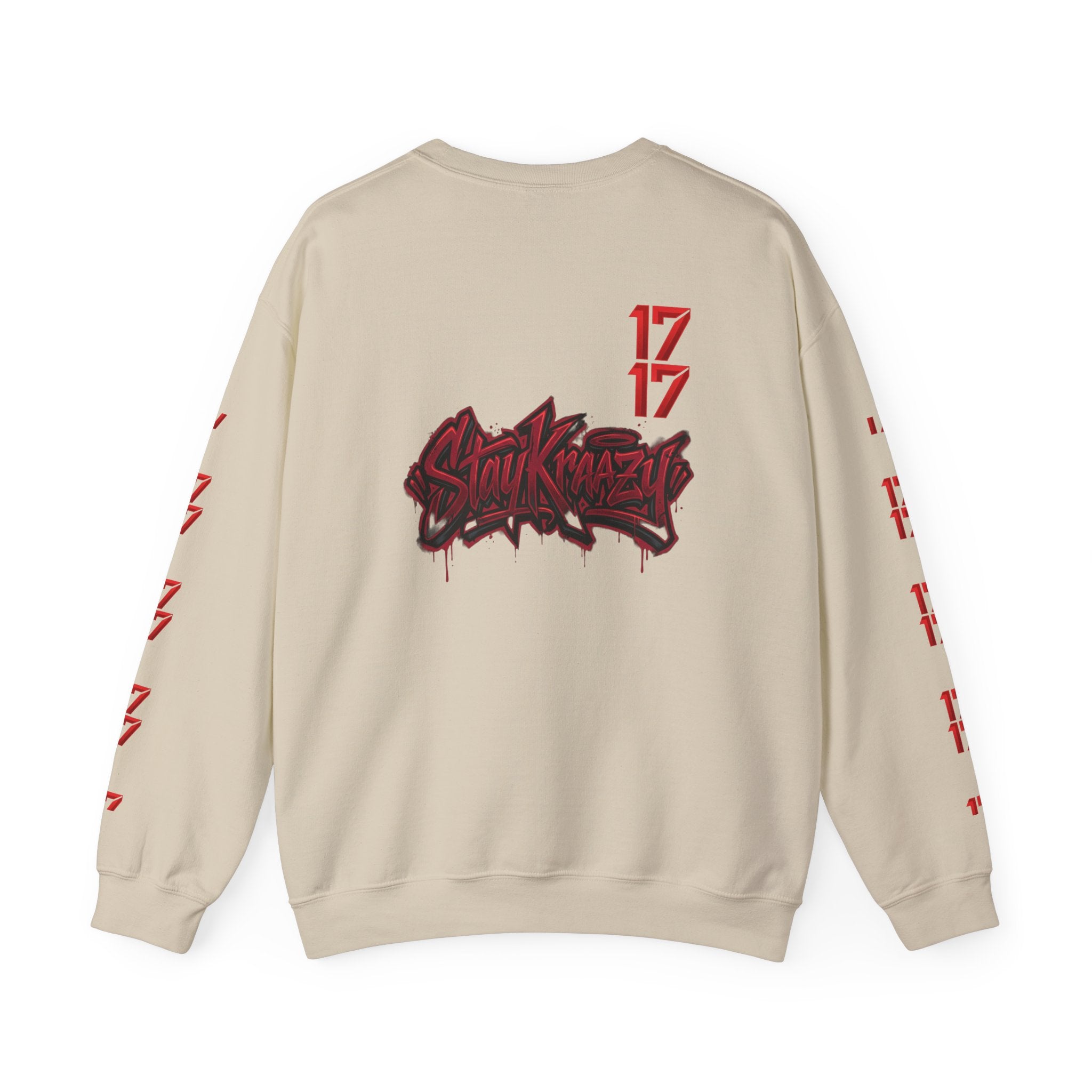 Streetwear Crewneck Sweatshirt — Graffiti 'Stay Krazy' Design with 17/17 Sleeve Accents