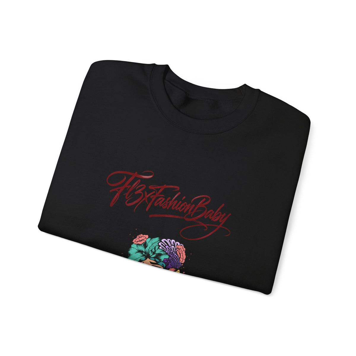 Crewneck Sweatshirt — "FitFashionBaby" Floral Afro Portrait