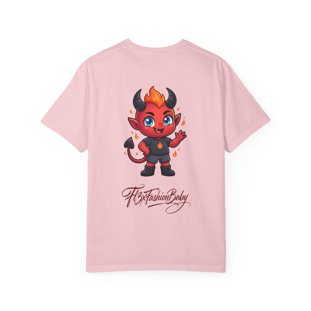 Devil Baby Graphic T-Shirt — Cute Red Demon Cartoon Tee with "FBfashionBaby" Script