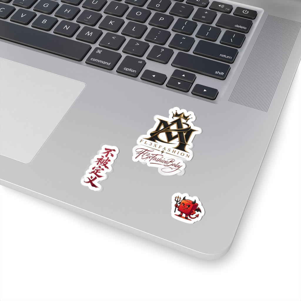 Kiss-Cut Sticker Pack — FL3XFASHION Logo, Calligraphy & Cute Devil Laptop Decals