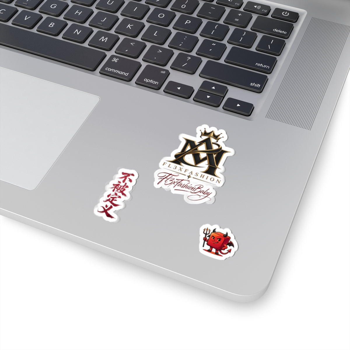 Kiss-Cut Sticker Pack — FL3XFASHION Logo, Calligraphy & Cute Devil Laptop Decals