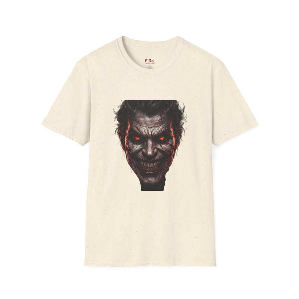 Horror Joker Face T-Shirt — Red-Eyed Villain Graphic Tee