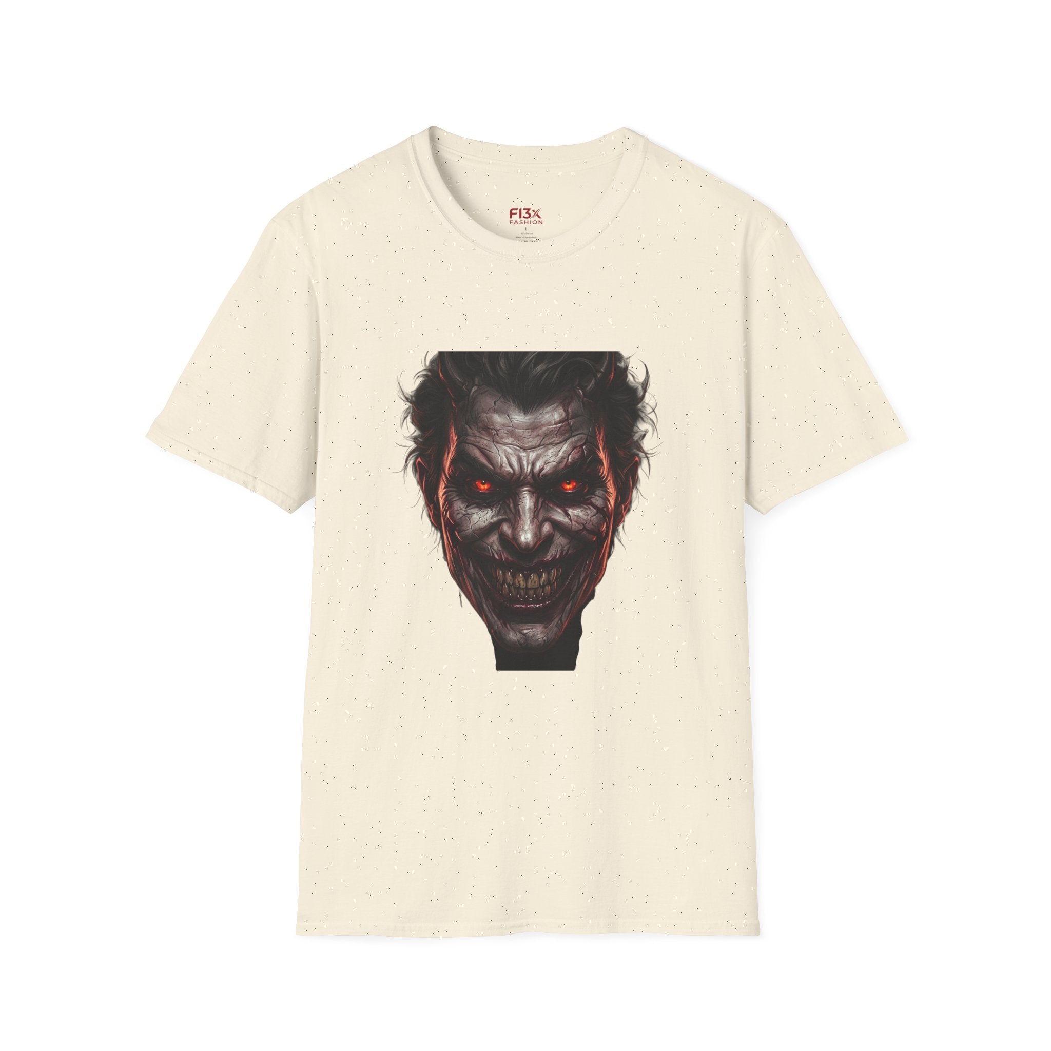 Horror Joker Face T-Shirt — Red-Eyed Villain Graphic Tee