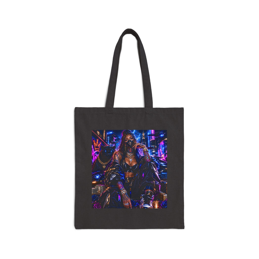 Cyberpunk Nightlife Tote Bag — Neon City Rider Canvas Tote