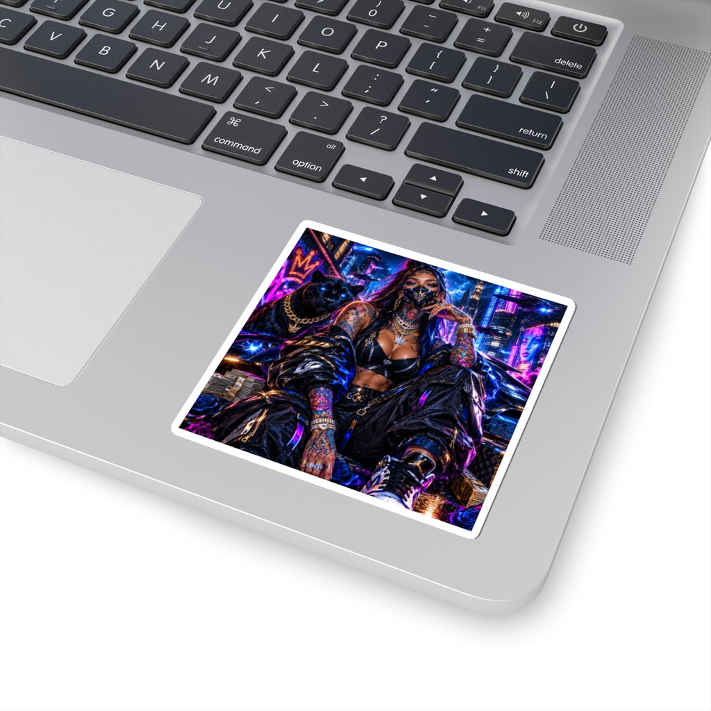 Cyberpunk Femme Fatale Sticker — Neon Street Queen Kiss-Cut Decal