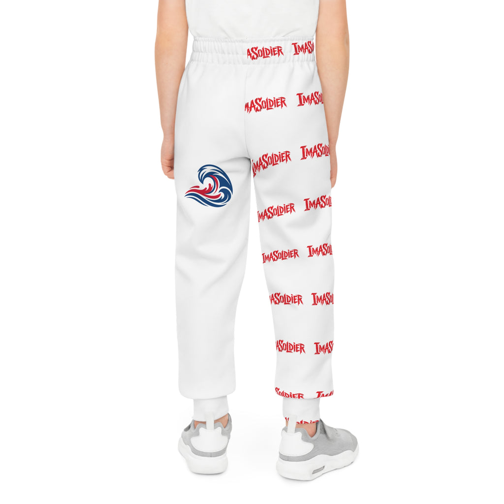 Youth Joggers — White All-Over-Print 'Invader' Streetwear Jogger with Colorful Wave & Power Graphics