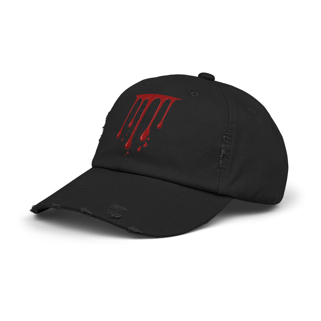 Distressed Black Cap with Red Drip Graphic – Gothic Blood Drip Hat