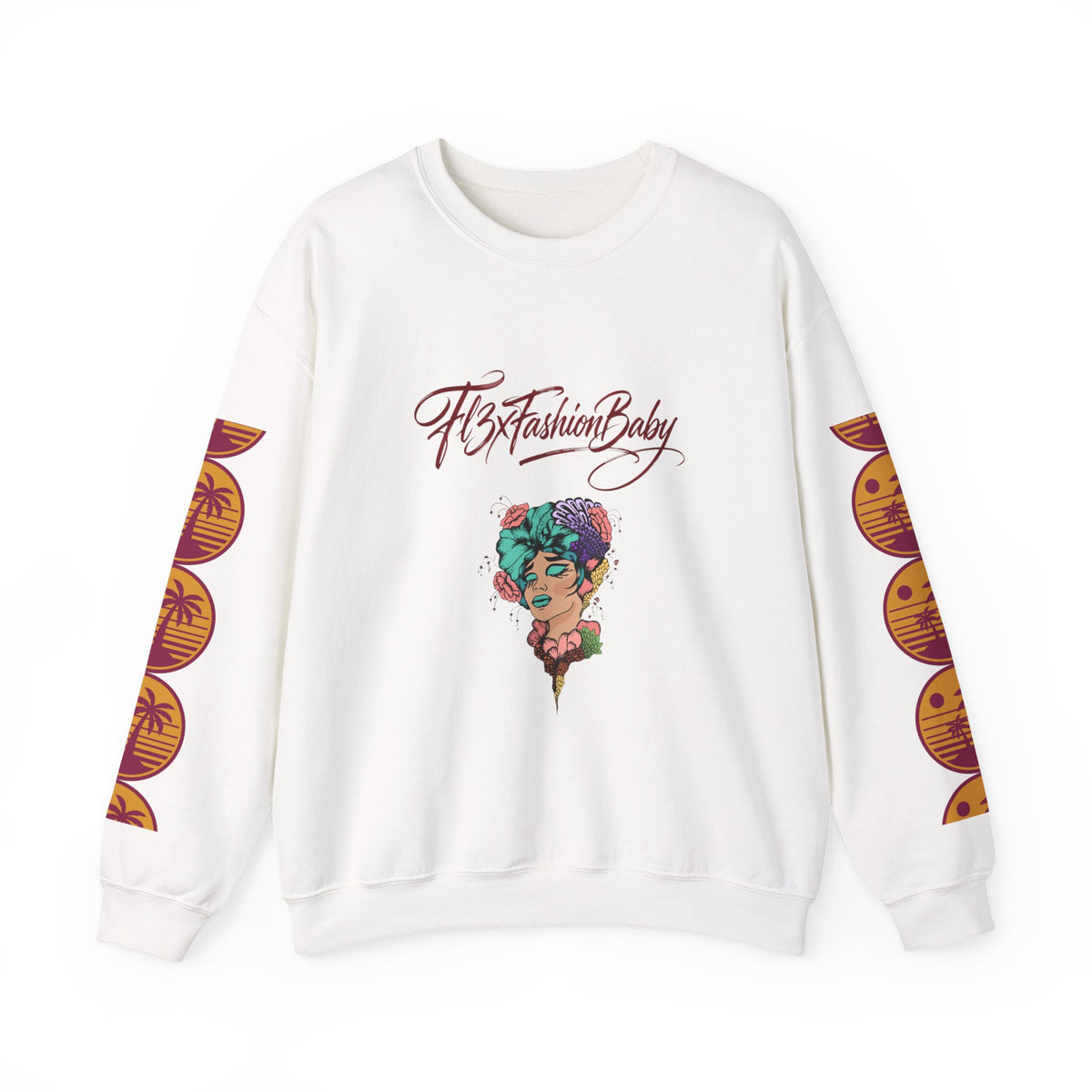 Crewneck Sweatshirt — Floral Femme Portrait “FitFashionBaby” Graphic