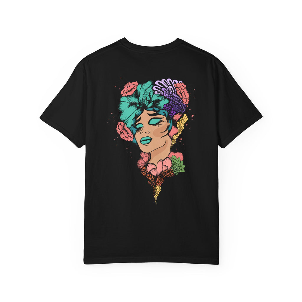 Artistic Floral Portrait T-Shirt — 'Fl3xFashionBaby' Graphic Tee