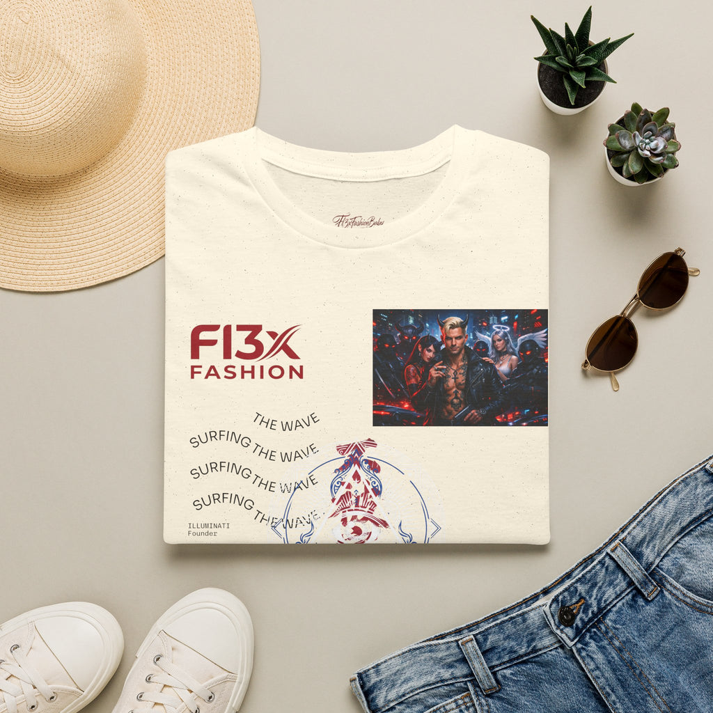 Graphic T-Shirt — F13X Fashion Collage Tee (Surfing Wave & Retro Crew)