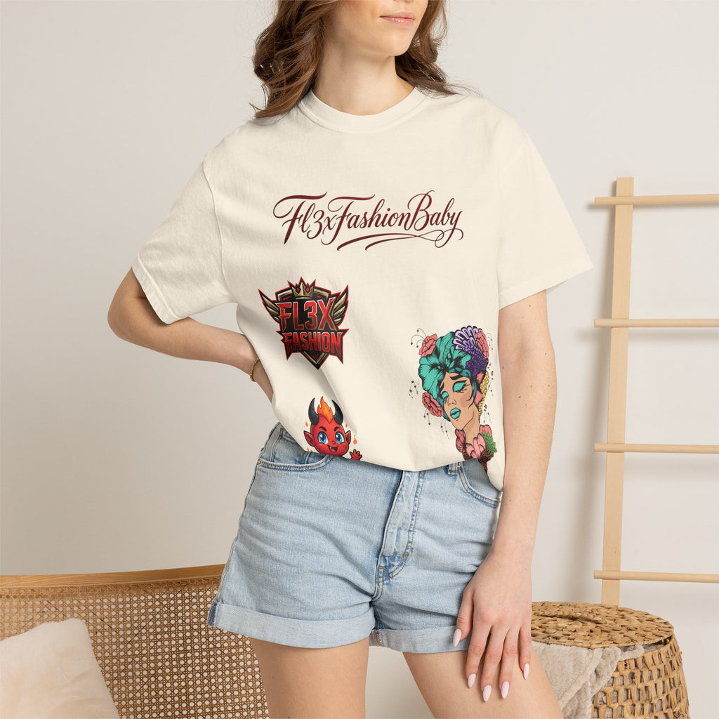 Artistic Floral Portrait T-Shirt — 'Fl3xFashionBaby' Graphic Tee