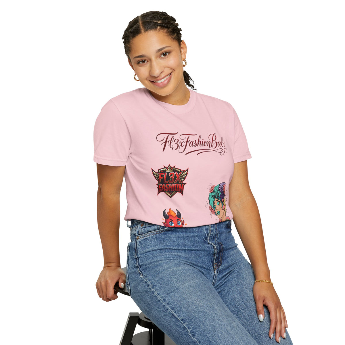 Artistic Floral Portrait T-Shirt — 'Fl3xFashionBaby' Graphic Tee