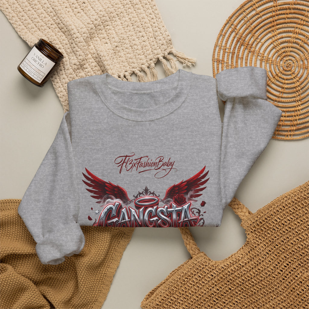 Crewneck Sweatshirt — 'Gangsta 4LsaVii' Gothic Wings Graphic