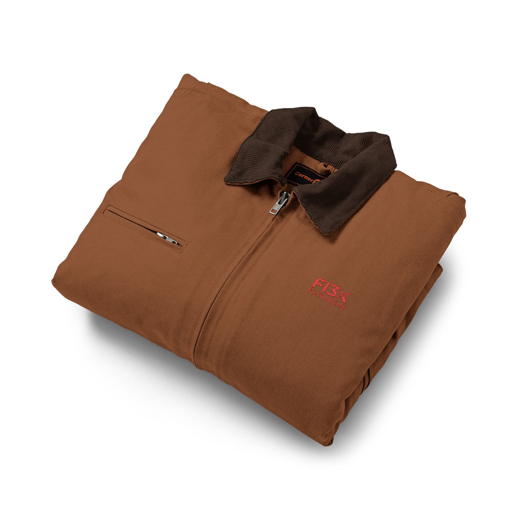 Duck Cloth Work Jacket - Black Durable Carpenter Jacket with Small Red Logo