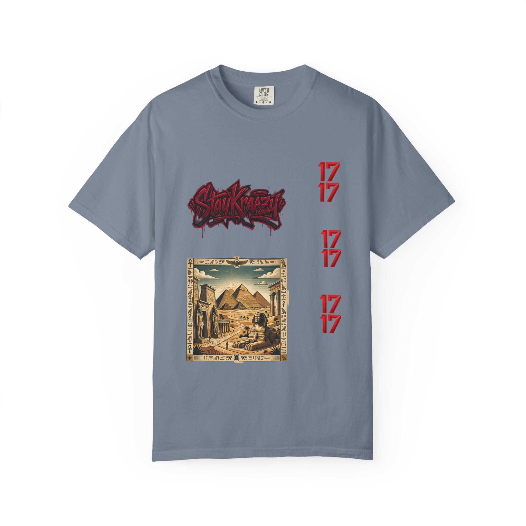 Graphic T-Shirt — Vintage Pyramid Collage with 'Wanted' Drip Design