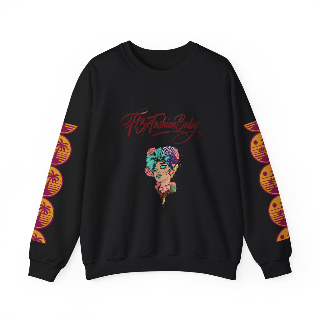 Crewneck Sweatshirt — Floral Femme Portrait “FitFashionBaby” Graphic