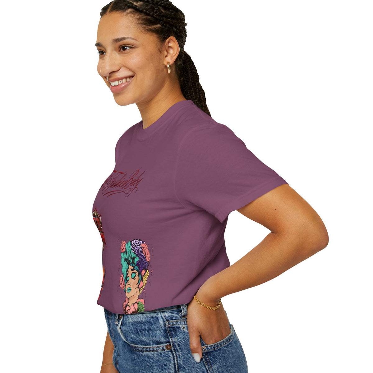 Artistic Floral Portrait T-Shirt — 'Fl3xFashionBaby' Graphic Tee