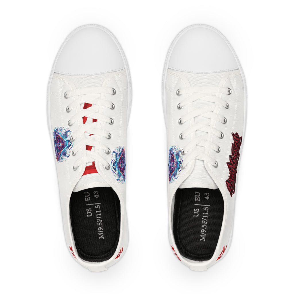 Low Top Sneakers — White Graffiti Heart & Colorful Skull Design