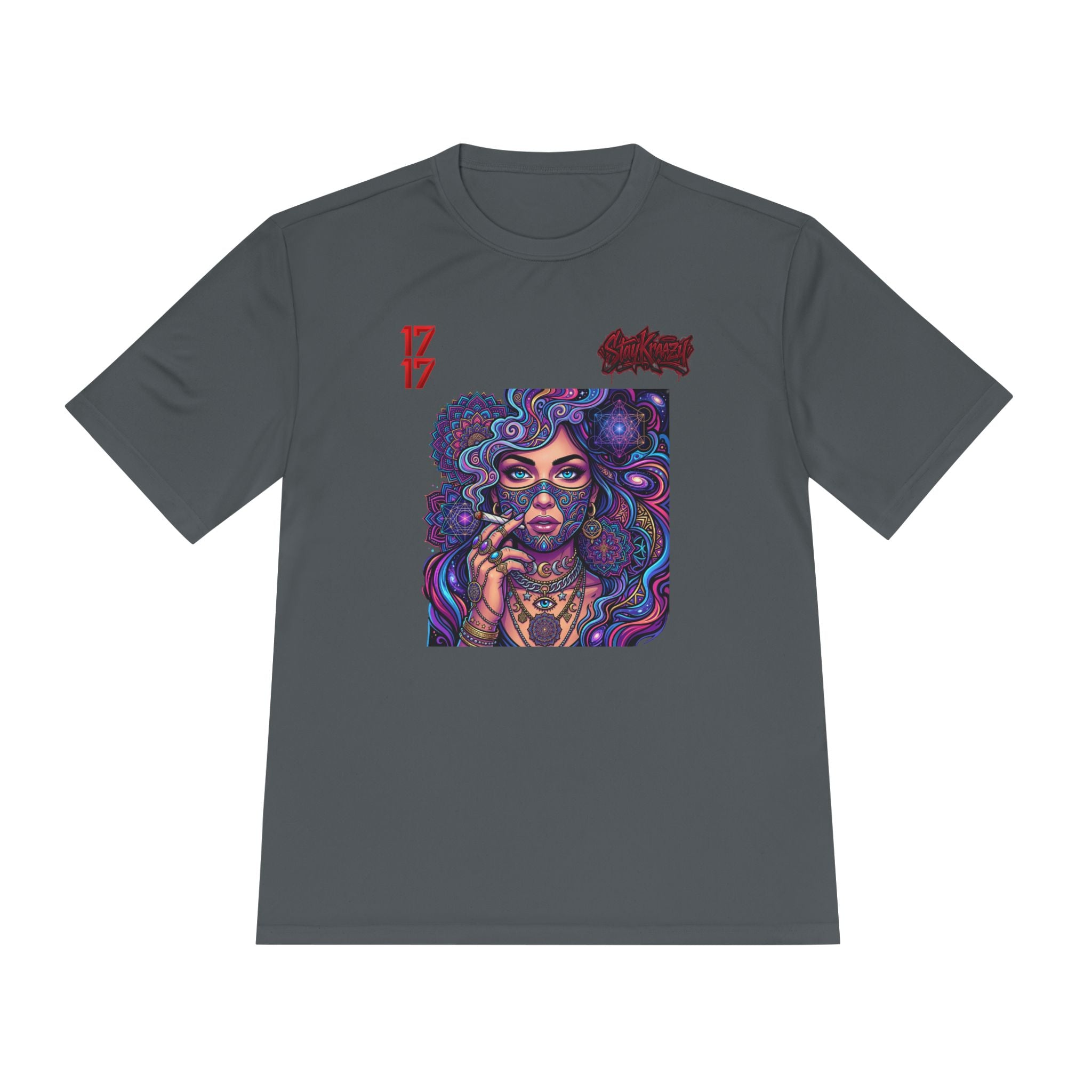 Psychedelic Woman Graphic Tee — Retro Cosmic Portrait Moisture‑Wicking Shirt