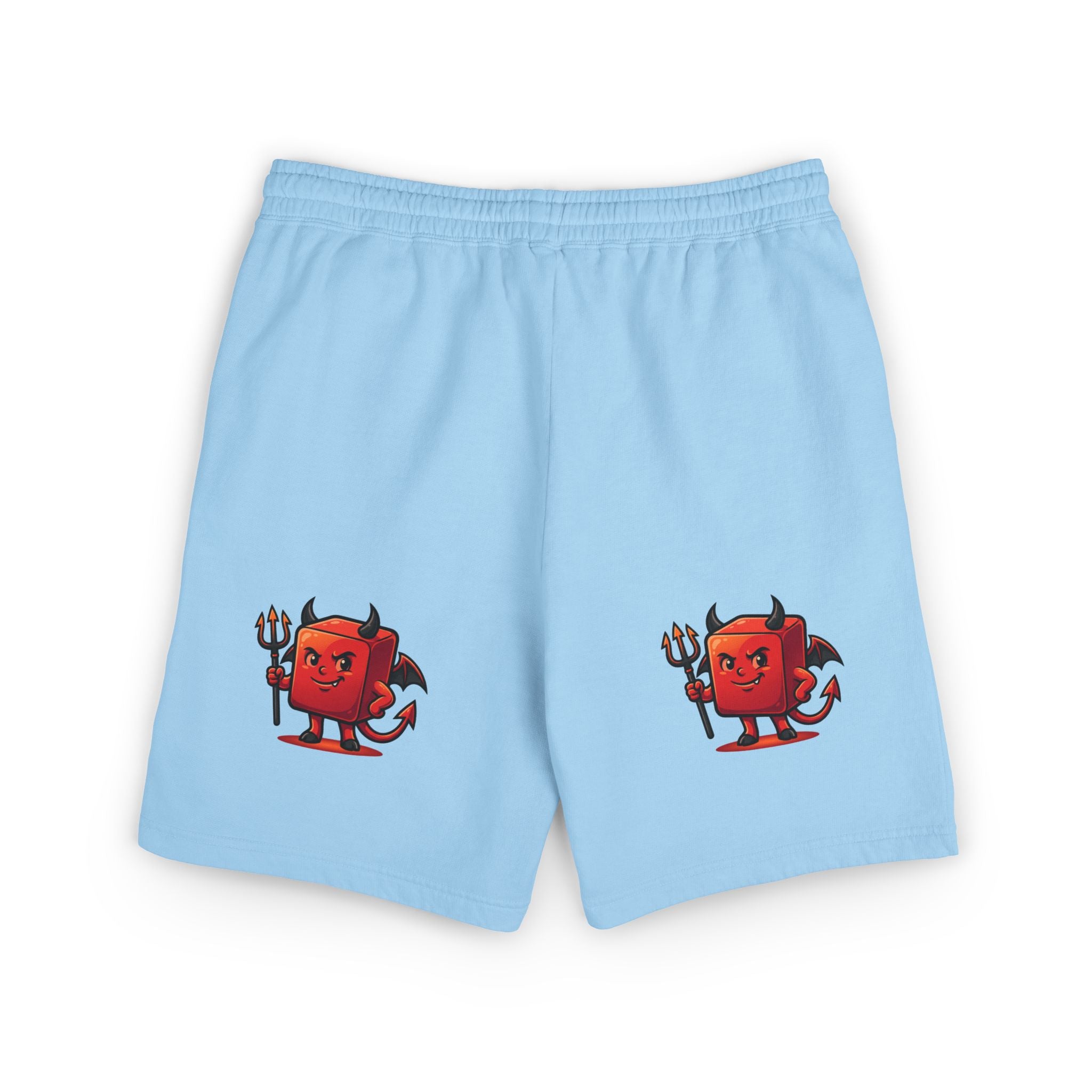 Devil Doodle Fleece Sweat Shorts — Cute Red Demon Graphic Lounge Shorts