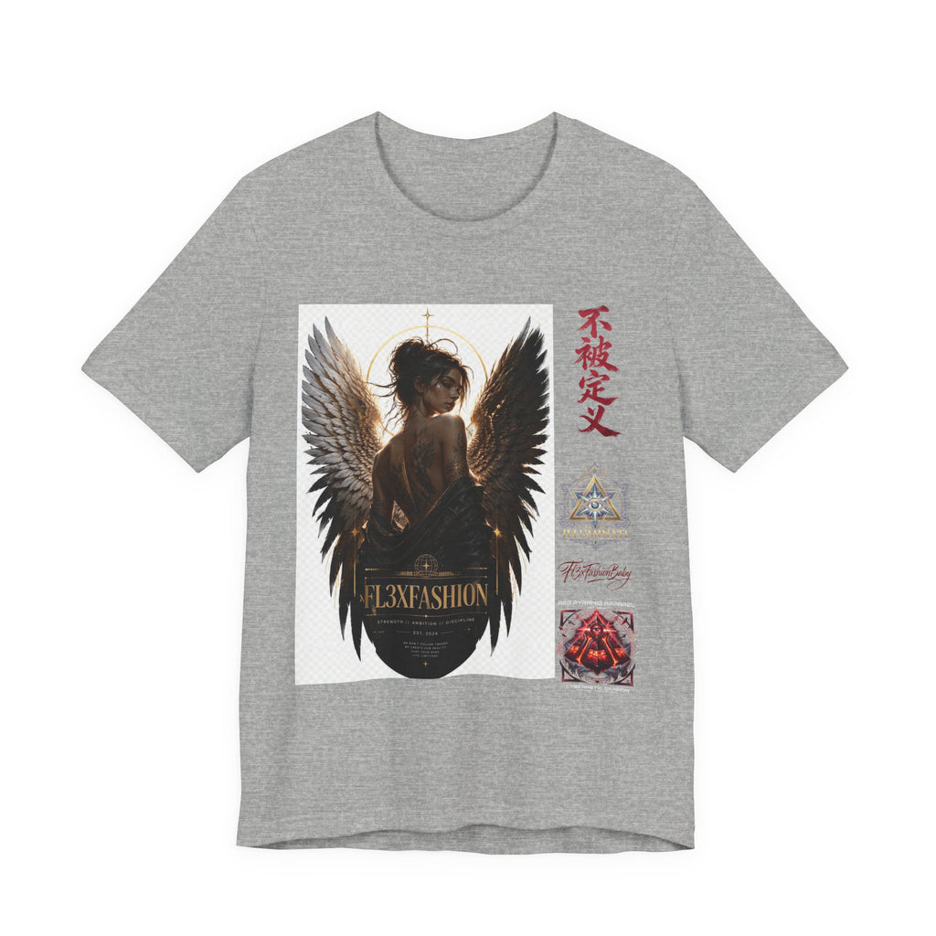 Angel Wings Graphic Tee — '不被定义' Asian-Inspired Dark Angel T-Shirt