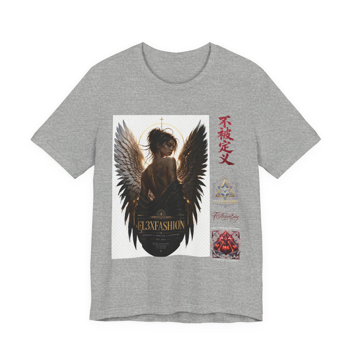 Angel Wings Graphic Tee — '不被定义' Asian-Inspired Dark Angel T-Shirt