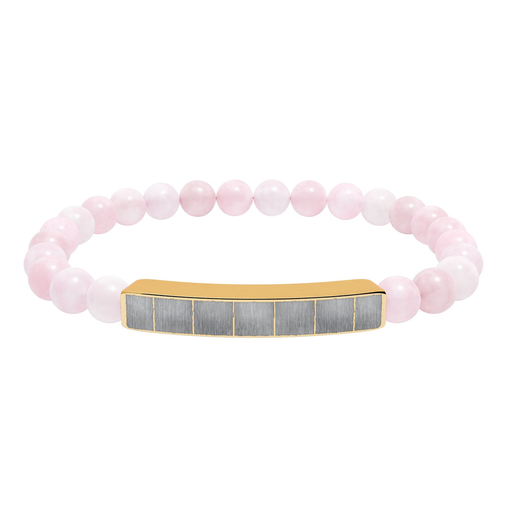 Engravable Natural Stone Bead Bracelet with Metal Bar