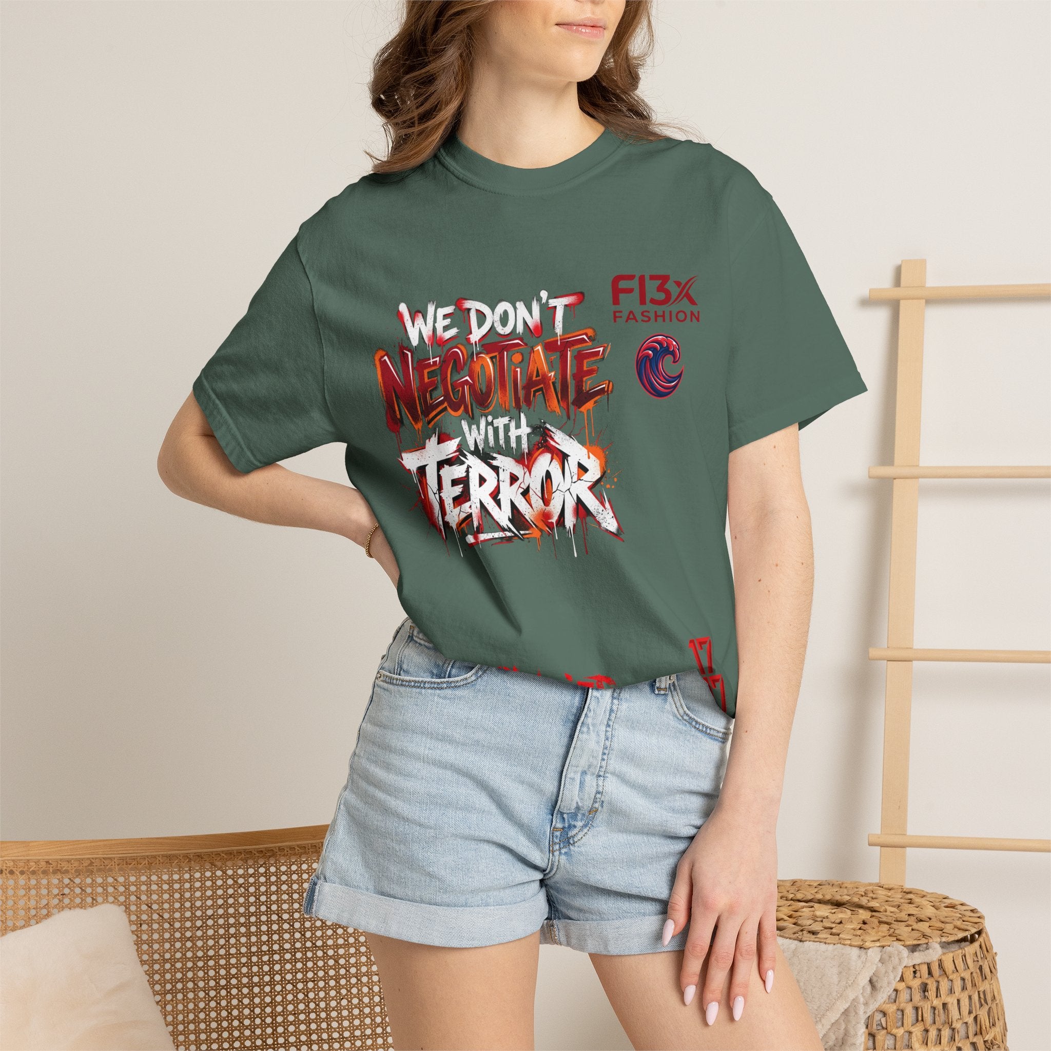 We Don’t Negotiate Terror Graphic T-Shirt — F13x Fashion Front & Back Print