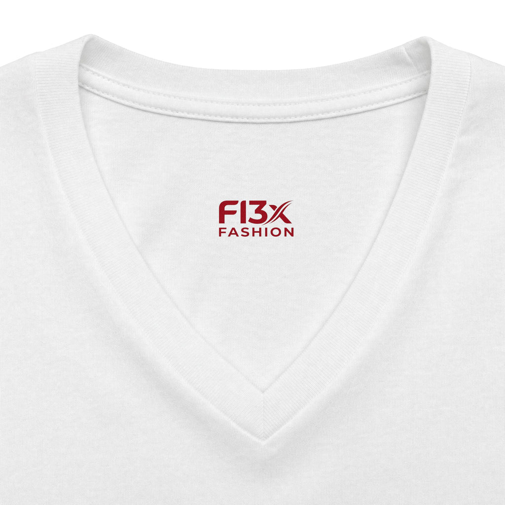 Women's V-Neck Tee — 'F13x Fashion' Floral Logo & Devil Graphic