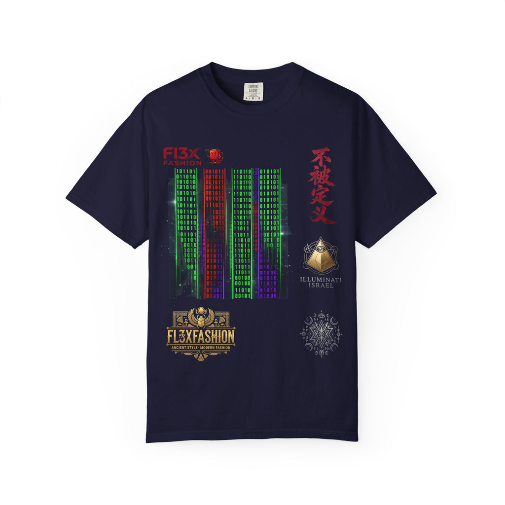 Graphic T-Shirt — Futuristic Cityscape Design with Japanese Calligraphy