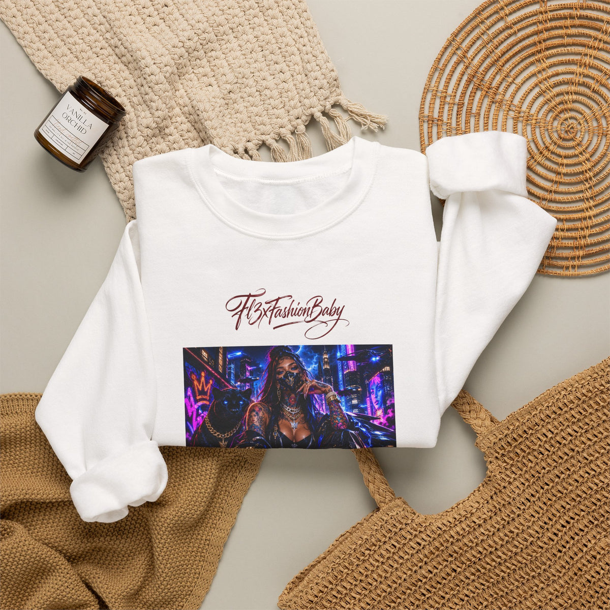 Crewneck Sweatshirt — Futuristic Neon City Graphic