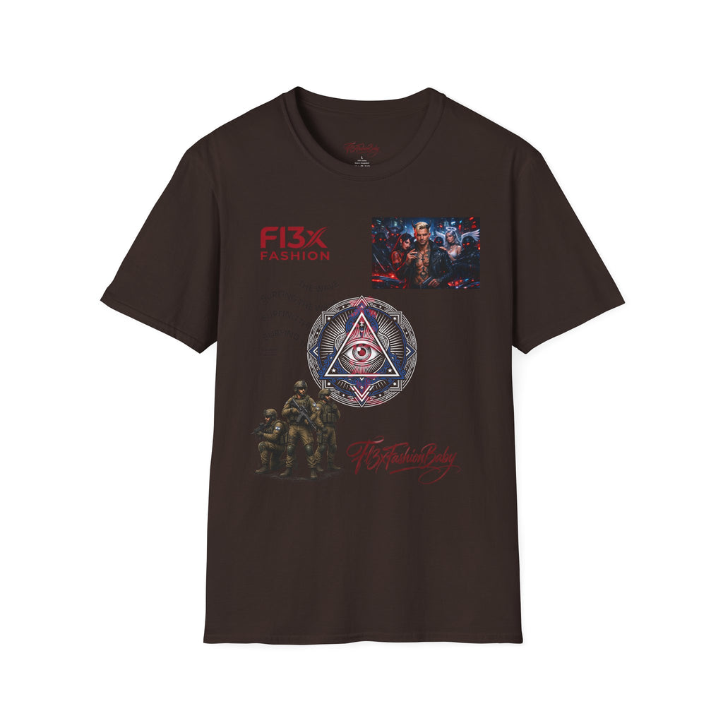 Graphic T-Shirt — F13X Fashion Collage Tee (Surfing Wave & Retro Crew)