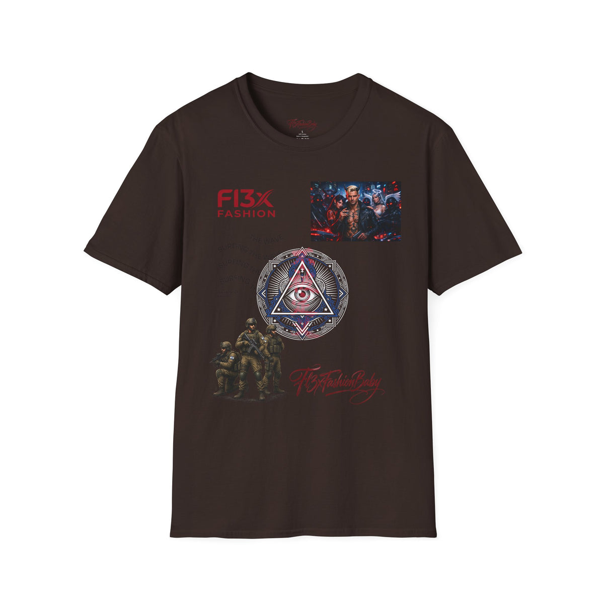 Graphic T-Shirt — F13X Fashion Collage Tee (Surfing Wave & Retro Crew)
