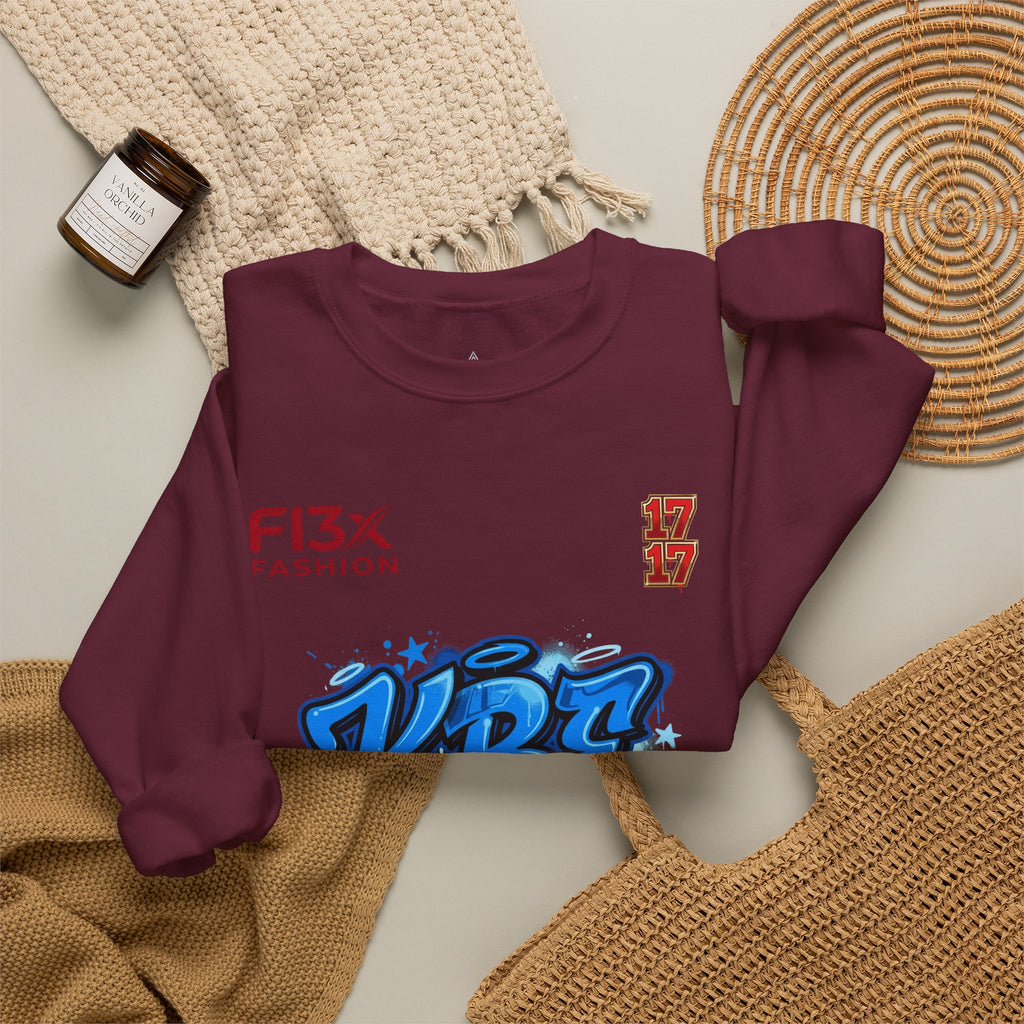 KBZ Graffiti Crewneck Sweatshirt – Streetwear Pullover with Blue Urban Tag Design