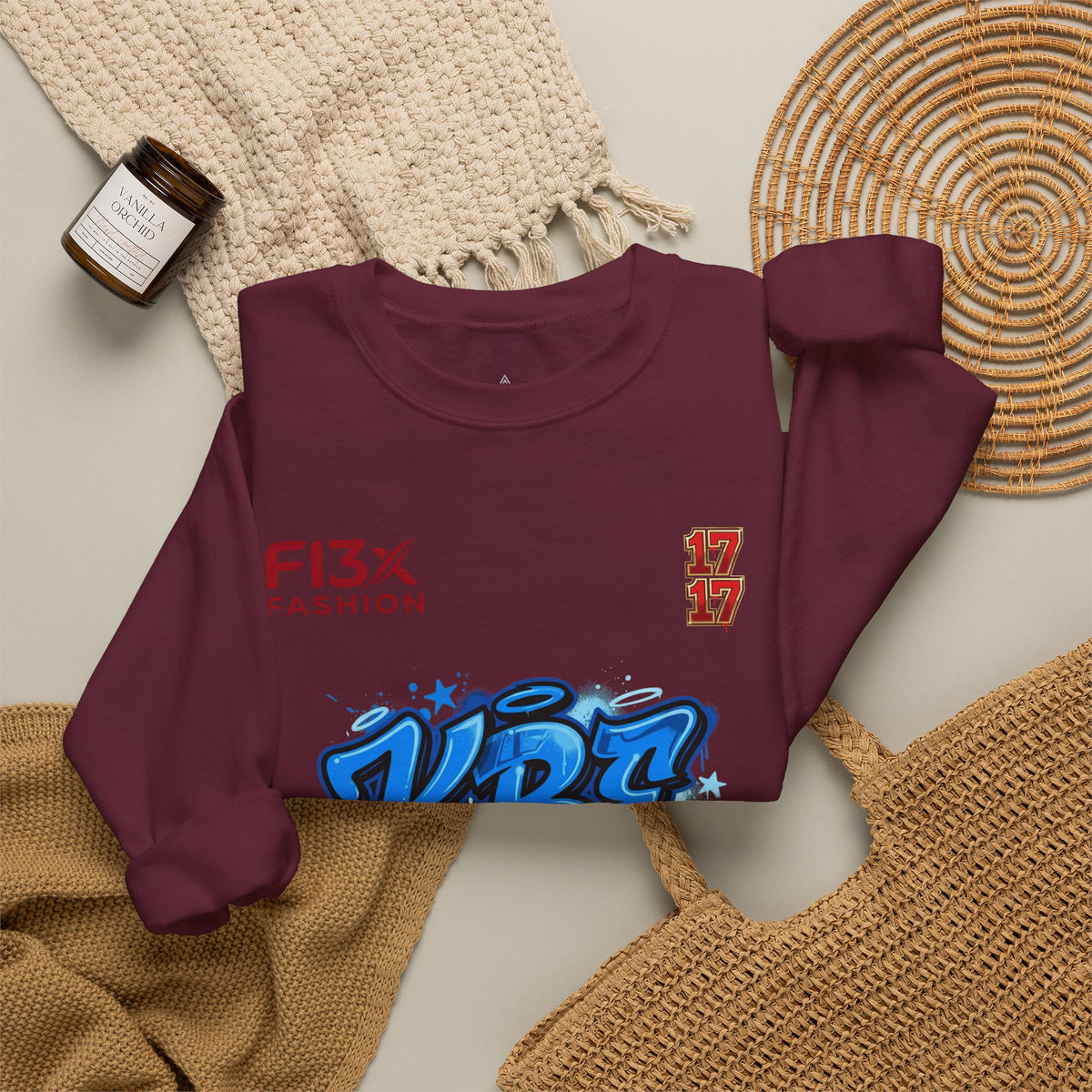 KBZ Graffiti Crewneck Sweatshirt – Streetwear Pullover with Blue Urban Tag Design