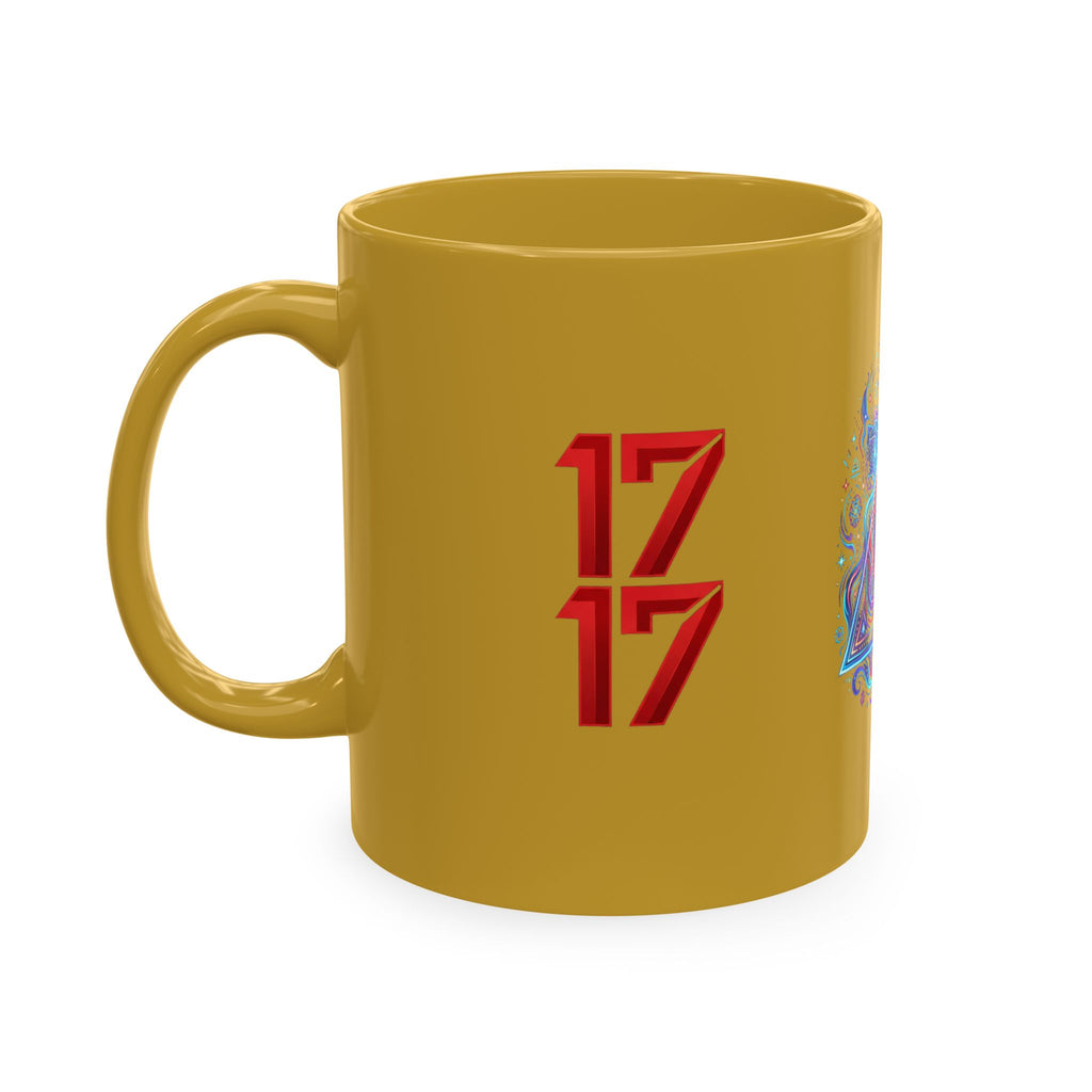 Ceramic Mug — Mystic Third Eye Pyramid Design with 7/17 Red Numerals