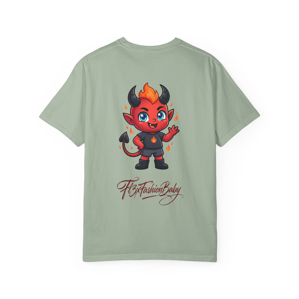Devil Baby Graphic T-Shirt — Cute Red Demon Cartoon Tee with "FBfashionBaby" Script