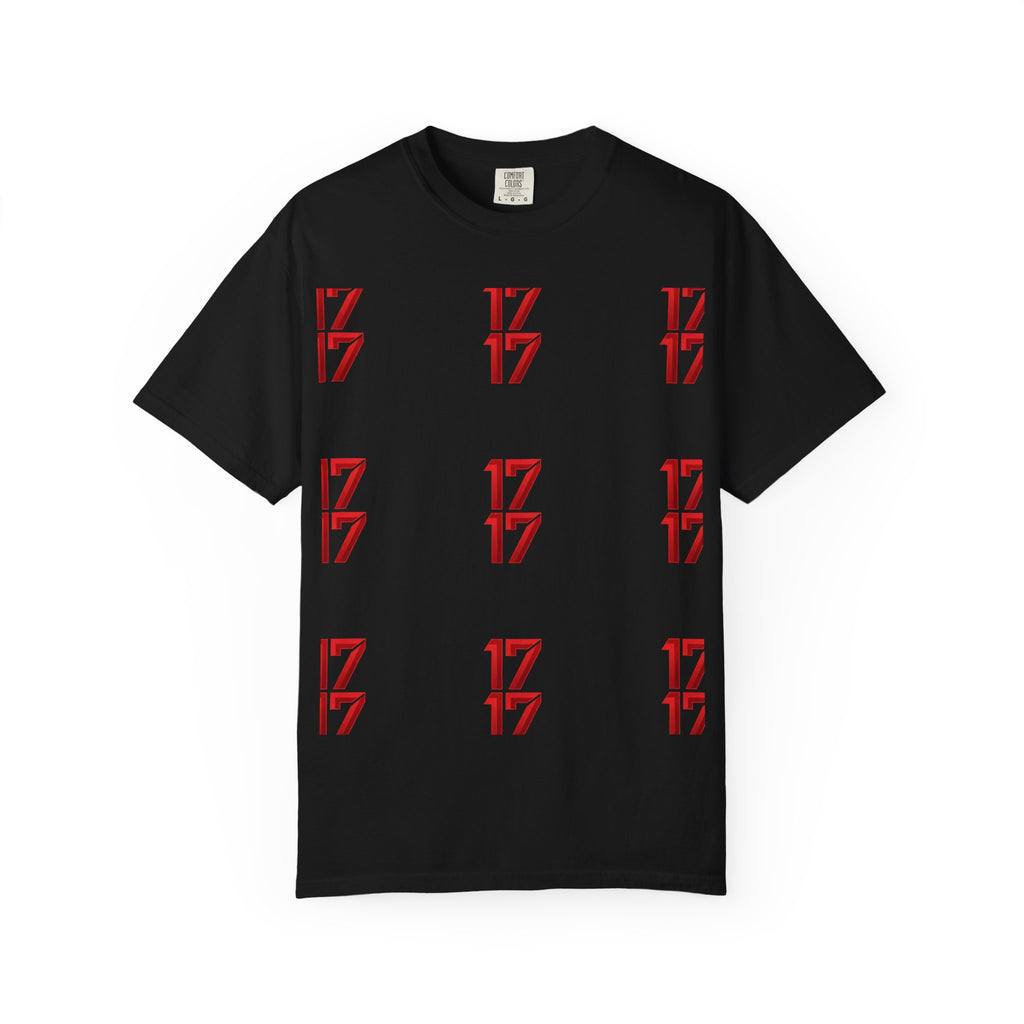 17 Pattern Graphic T-Shirt — Repeating Red Logo Tee
