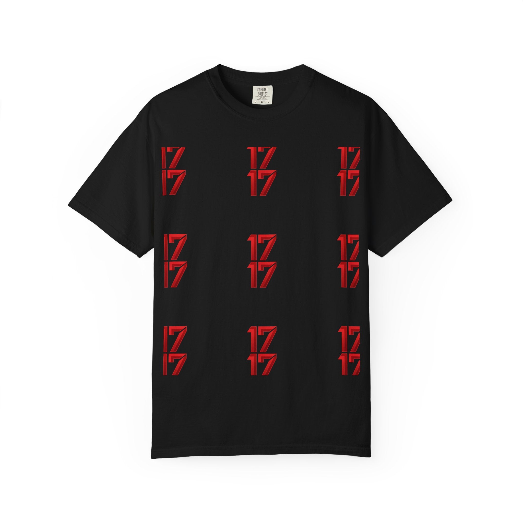 17 Pattern Graphic T-Shirt — Repeating Red Logo Tee