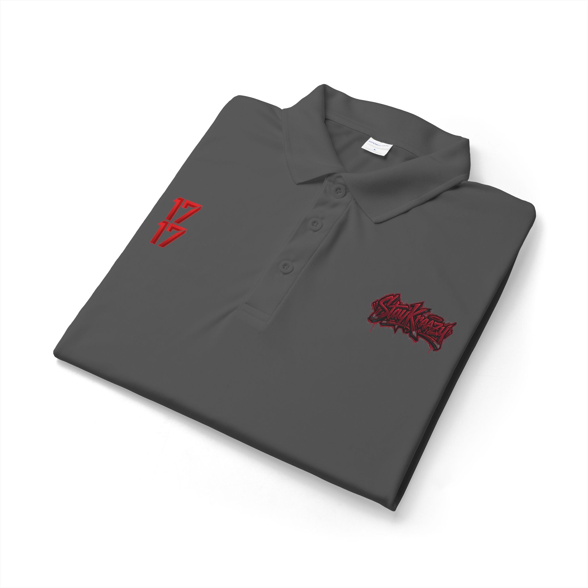 White Polo Shirt with Red '17' and Grunge Logo – Athletic Team Polo