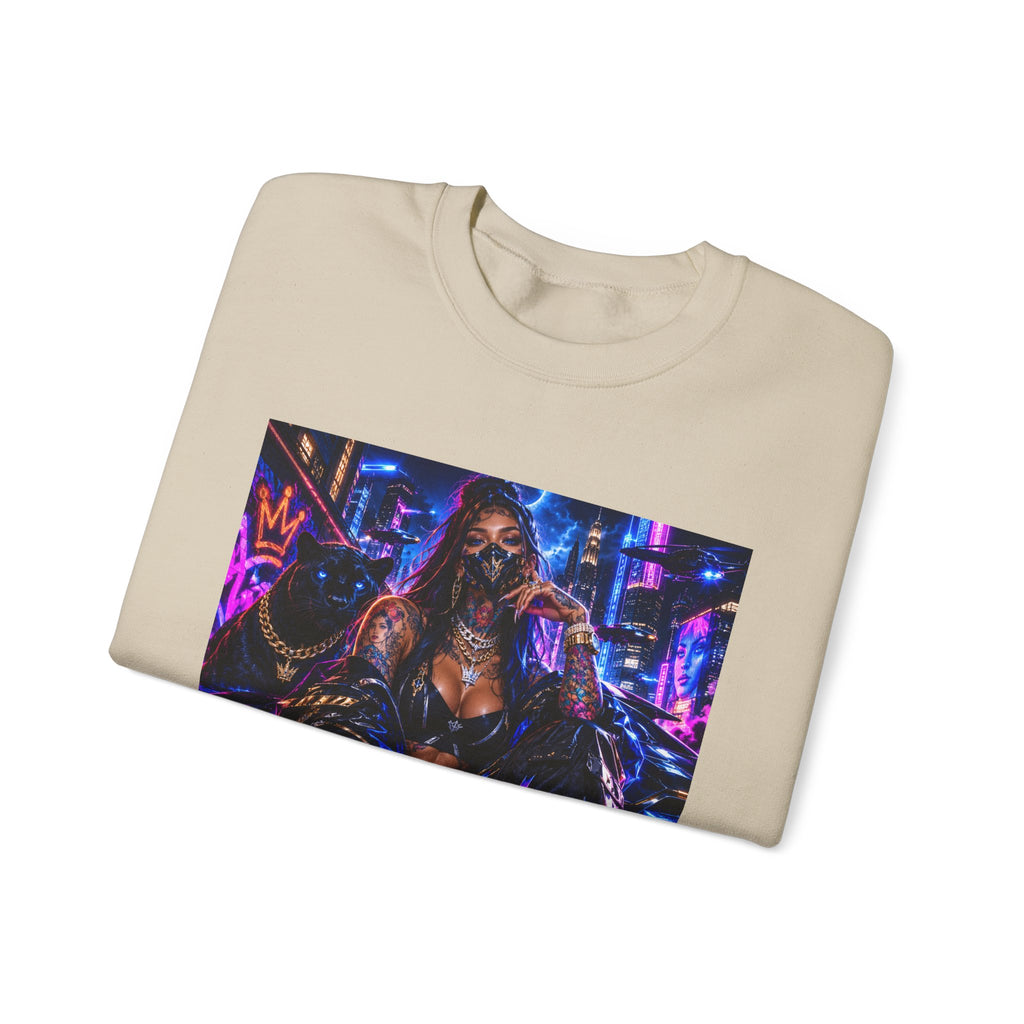 Cyberpunk Queen Crewneck Sweatshirt — Neon Futuristic Streetwear