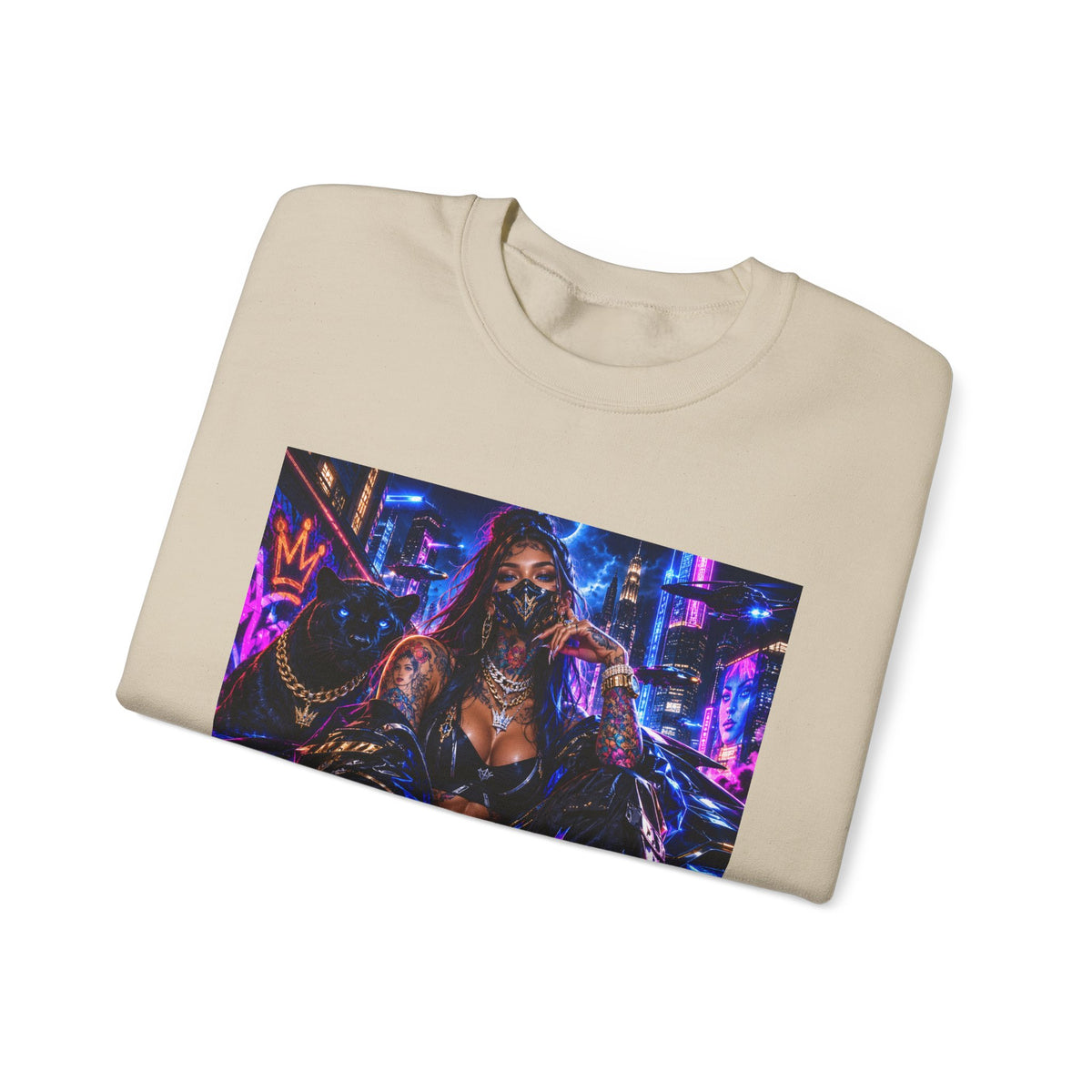Cyberpunk Queen Crewneck Sweatshirt — Neon Futuristic Streetwear